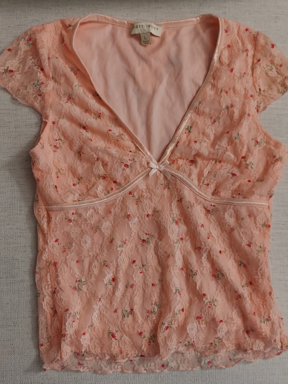 Thirty Thirty Pink Lace Floral Top. Size Large. T-608